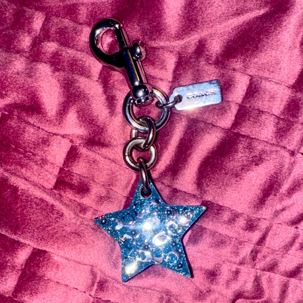 COACH Signature Star Bag Charm in ATLANTIC / SILVER F32228 NWOT rare!